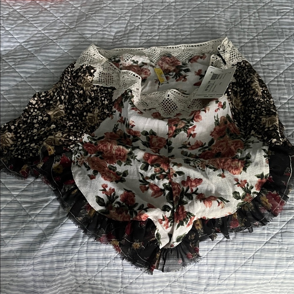 Free People Floral Ruffle Trim Shorts